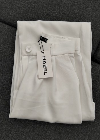 HAZEL Düğmeli Beyaz Kadın Kumaş Pantolon