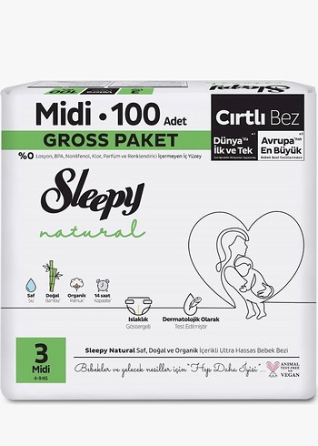 Sleepy Natural 3 numara Midi Bebek Bezi 100 Adet