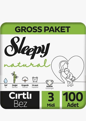 Sleepy Sleepy Natural 3 numara Midi Bebek Bezi 100 Adet