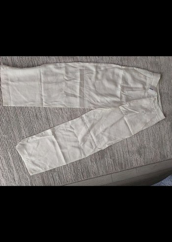 Kadın Keten Beyaz Normal Kesim Pantolon