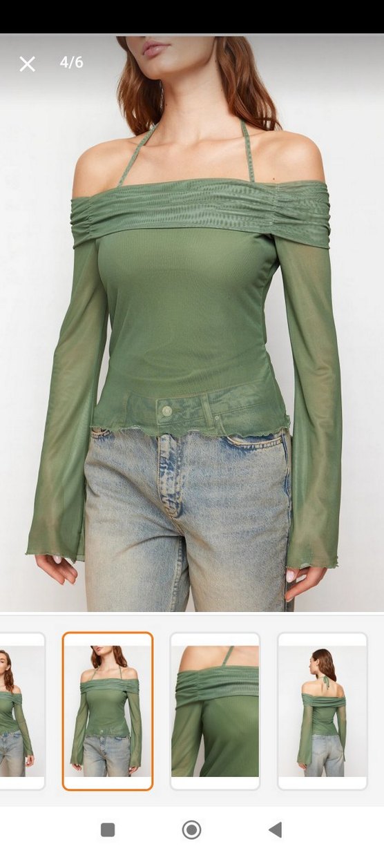 haki Madonna yaka bluz - Görsel 2