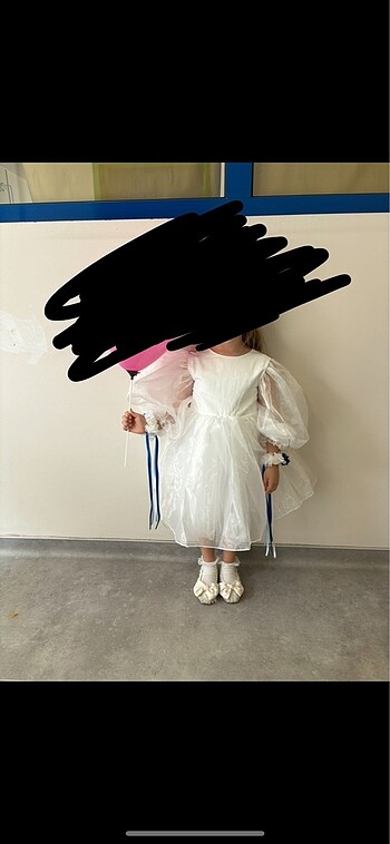 7 Yaş Beden beyaz Renk Organze Kız Çocuk Parti Elbisesi