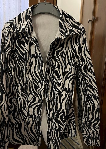 Kadın Zebra Desenli kadife Gömlek - Görsel 2