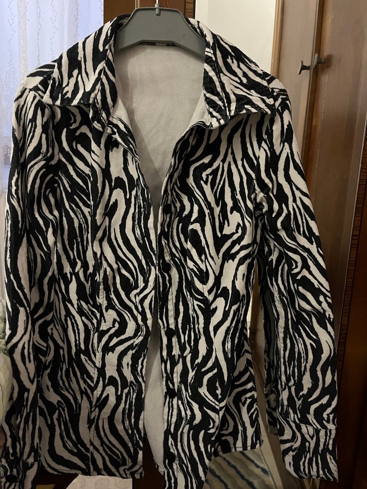 Kadın Zebra Desenli kadife Gömlek - Görsel 2