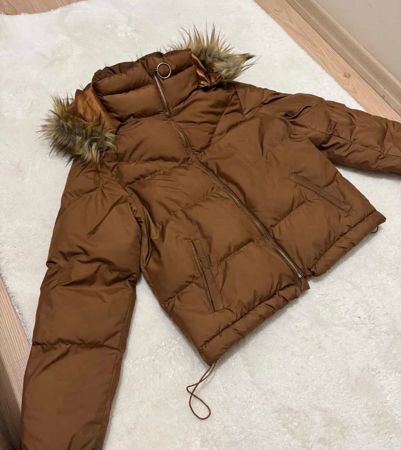 Kürklü Kahverengi Kadın  Mont - Görsel 3