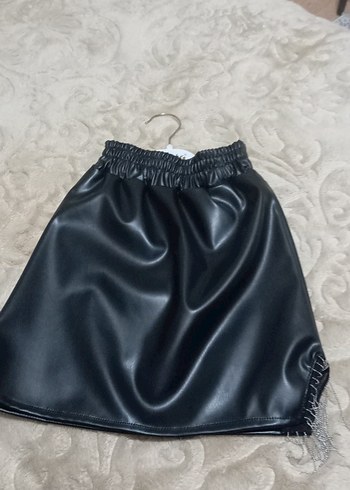LC Waikiki Kürklü Siyah Mini Deri Etek