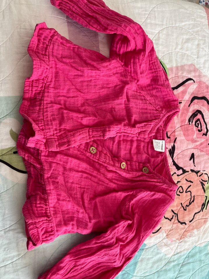 Kız Çocuk Pembe Keten Düğmeli Gömlek - Görsel 2