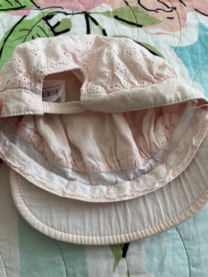 Dantel Detaylı Pembe Keten Çocuk Şapkası - Görsel 2