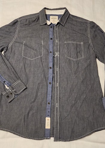 Koton Koyu Gri Denim Gomlek