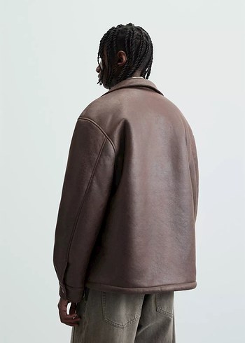 Zara Düğmeli Kahverengi Erkek Suni Deri Ceket - Görsel 3