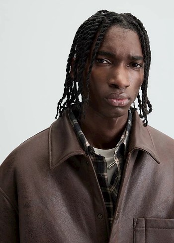 Zara Düğmeli Kahverengi Erkek Suni Deri Ceket - Görsel 2