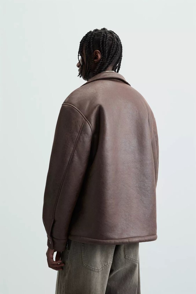 Zara Düğmeli Kahverengi Erkek Suni Deri Ceket - Görsel 3