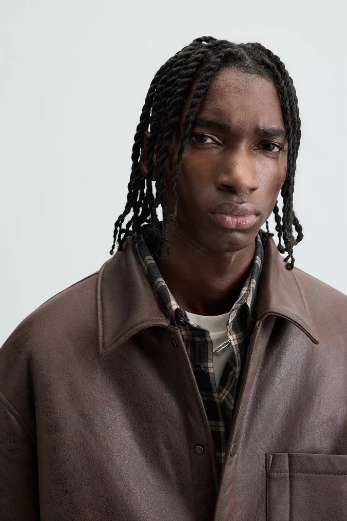 Zara Düğmeli Kahverengi Erkek Suni Deri Ceket - Görsel 2