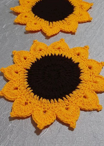 El Yapımı Ayçiçeği Motifli bardak altlığı - Görsel 2