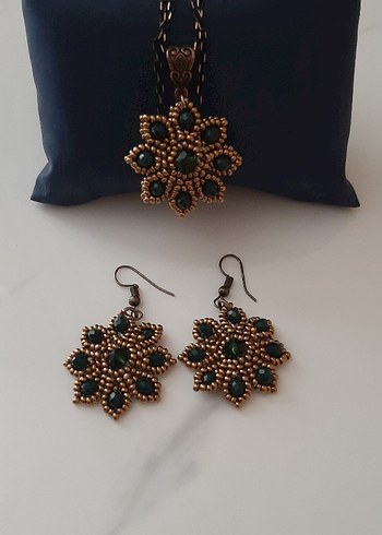 Boncuk İşlemeli cevşen Kolye ve Küpe Seti - Görsel 2