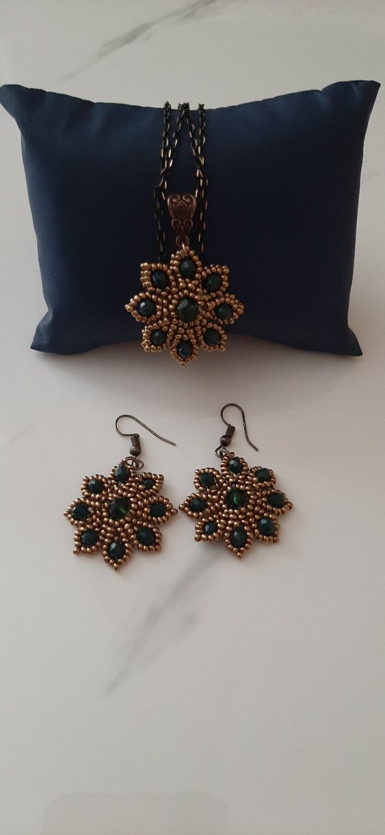 Boncuk İşlemeli cevşen Kolye ve Küpe Seti - Görsel 2