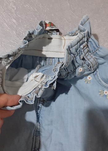 Nakışlı Düğmeli Kız Kot gömlek etek - Görsel 3