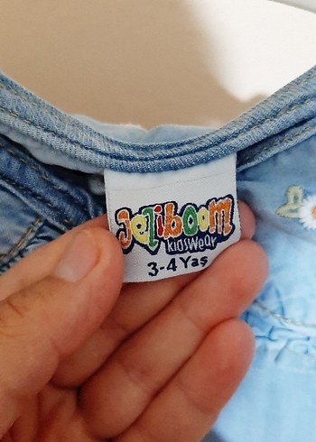 Nakışlı Düğmeli Kız Kot gömlek etek - Görsel 4