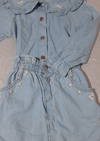 Nakışlı Düğmeli Kız Kot gömlek etek - Görsel 2