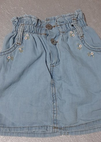 Nakışlı Düğmeli Kız Kot gömlek etek - Görsel 5