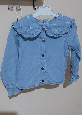 Nakışlı Düğmeli Kız Kot gömlek etek - Görsel 6