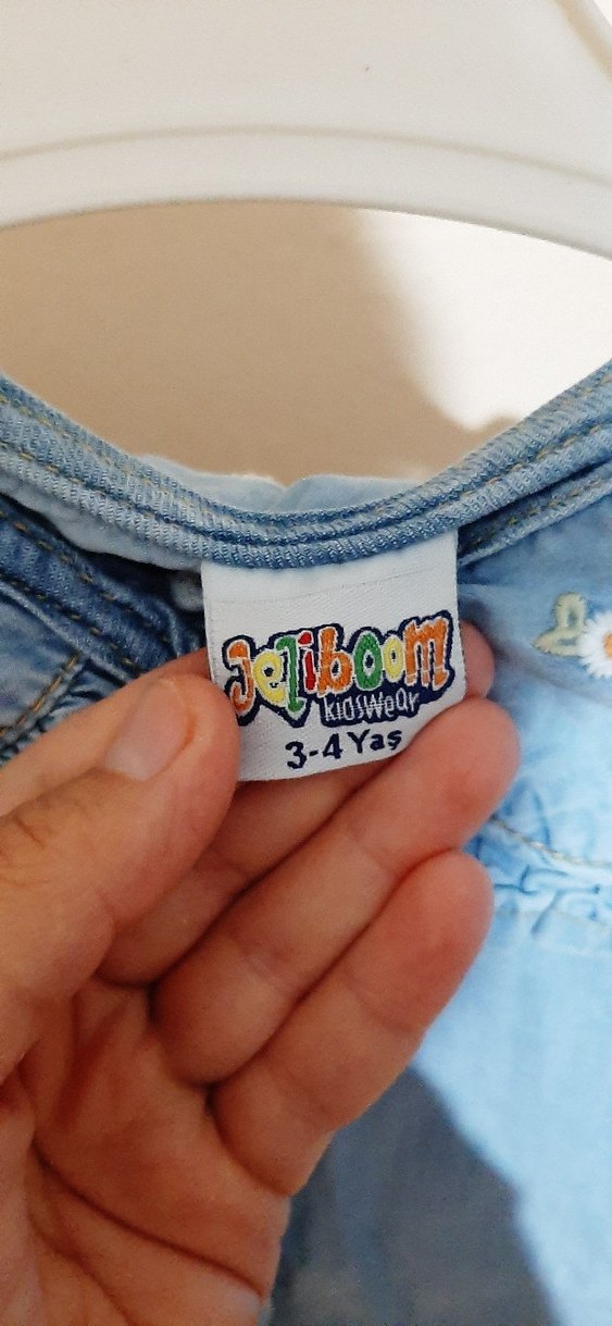 Nakışlı Düğmeli Kız Kot gömlek etek - Görsel 4