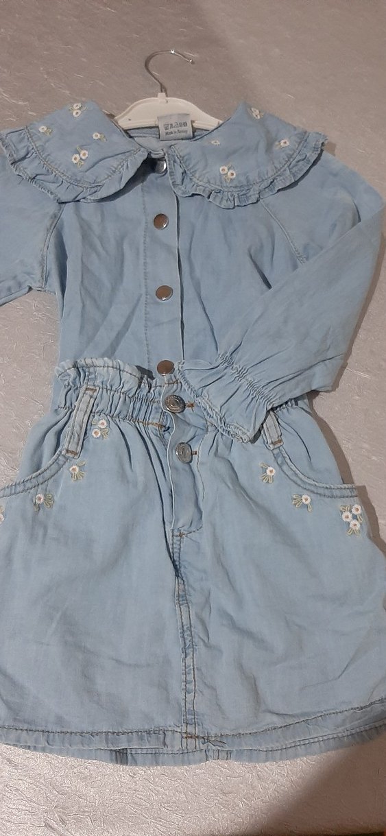 Nakışlı Düğmeli Kız Kot gömlek etek - Görsel 2