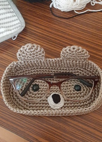Kahverengi Örgü Ayı Gözlük Tutucu - Görsel 2