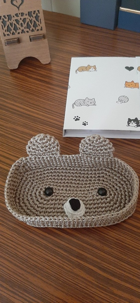 Kahverengi Örgü Ayı Gözlük Tutucu - Görsel 3