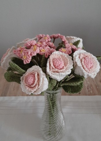 Pembe El Örgüsü gül mine cicegi 6 adet gülle birlikte - Görsel 2