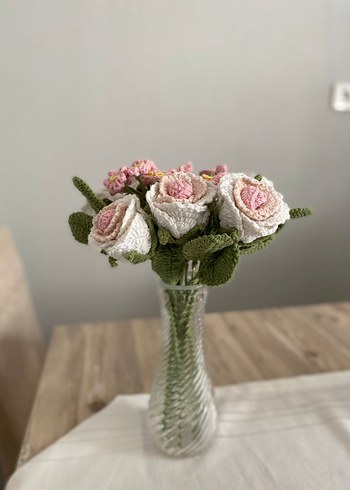 Pembe El Örgüsü gül mine cicegi 6 adet gülle birlikte - Görsel 6