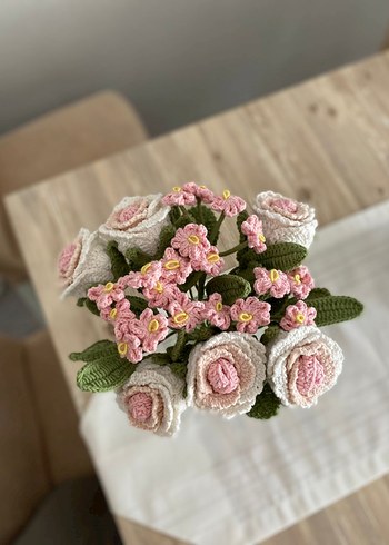 Pembe El Örgüsü gül mine cicegi 6 adet gülle birlikte - Görsel 4