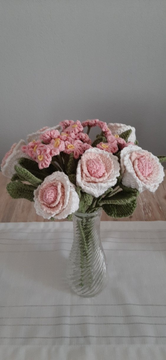 Pembe El Örgüsü gül mine cicegi 6 adet gülle birlikte - Görsel 2