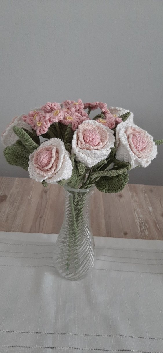 Pembe El Örgüsü gül mine cicegi 6 adet gülle birlikte - Görsel 3