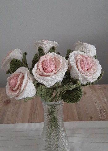 Beyaz Pastel Cam Vazoda güller 6 adet - Görsel 3