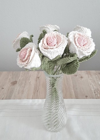 Beyaz Pastel Cam Vazoda güller 6 adet - Görsel 6