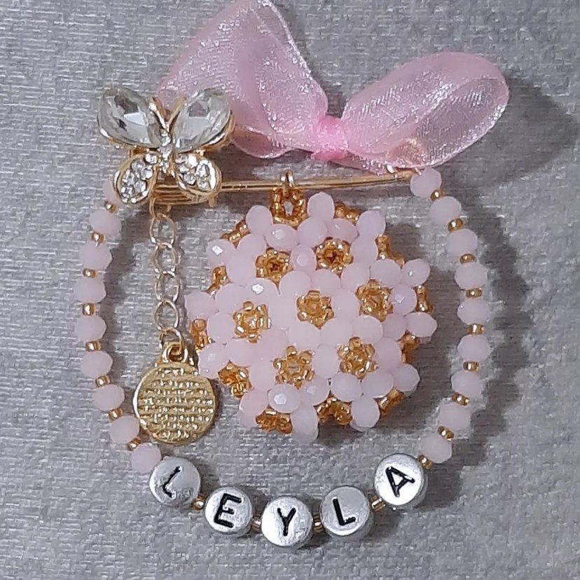 Pembe Boncuklu Nakışlı bebek cevşeni - Görsel 2