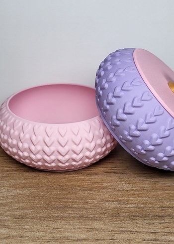 Kalp Desenli Pastel Mor ve Pembe Takı kutusu - Görsel 3