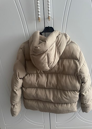 Bej Kadın Puff Mont, Midi Boy, Sokak Stili - Görsel 3