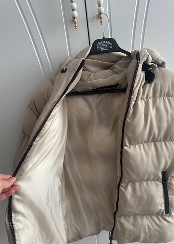 Bej Kadın Puff Mont, Midi Boy, Sokak Stili - Görsel 5