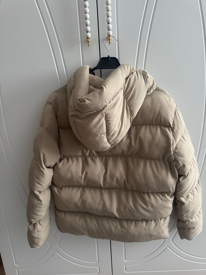 Bej Kadın Puff Mont, Midi Boy, Sokak Stili - Görsel 3