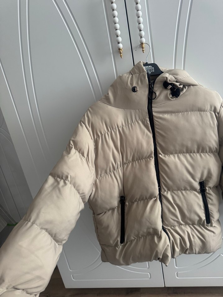 Bej Kadın Puff Mont, Midi Boy, Sokak Stili - Görsel 2