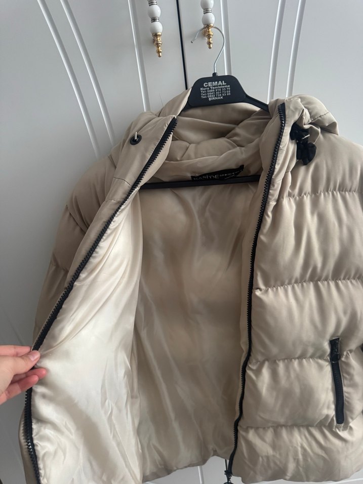 Bej Kadın Puff Mont, Midi Boy, Sokak Stili - Görsel 5