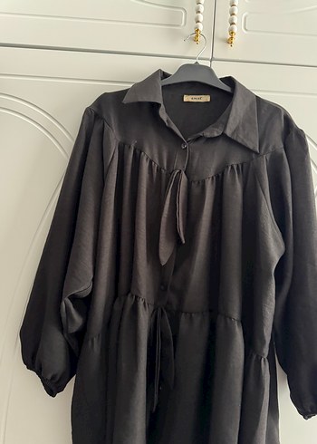 Siyah Uzun Keten Kadın Tunik - Görsel 2