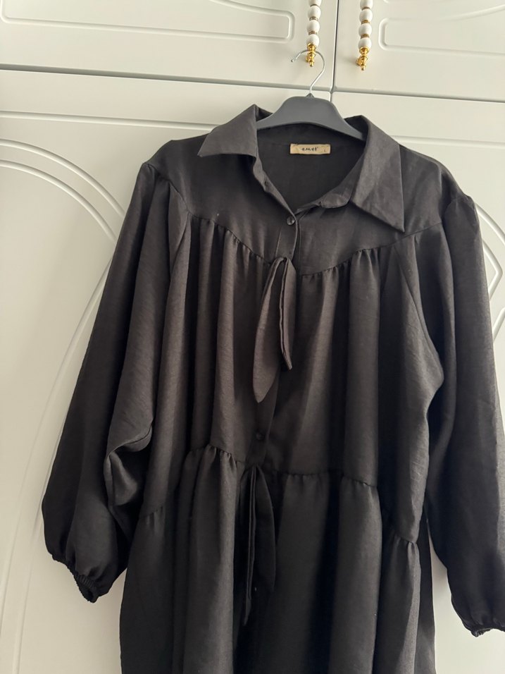 Siyah Uzun Keten Kadın Tunik - Görsel 2