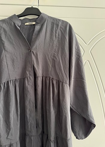 Gri Uzun Keten Elbise, Salaş ve Pilili - Görsel 3