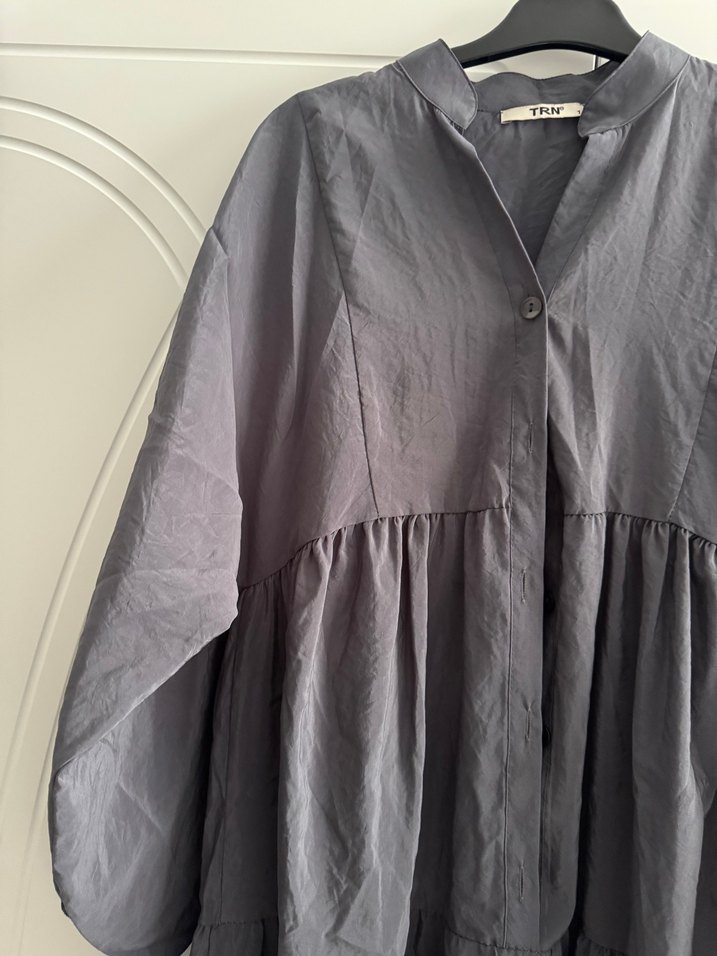 Gri Uzun Keten Elbise, Salaş ve Pilili - Görsel 2