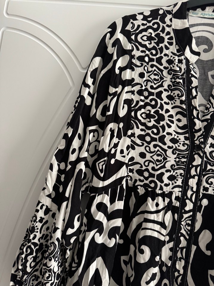 Bohem Siyah Desenli Uzun Kadın Elbise - Görsel 3