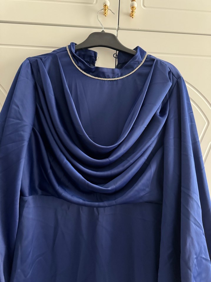 Kadın Lacivert Uzun Drapeli Elbise - Görsel 2