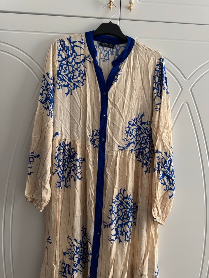 Mavi Desenli Uzun Bohem Kadın Elbise - Görsel 2